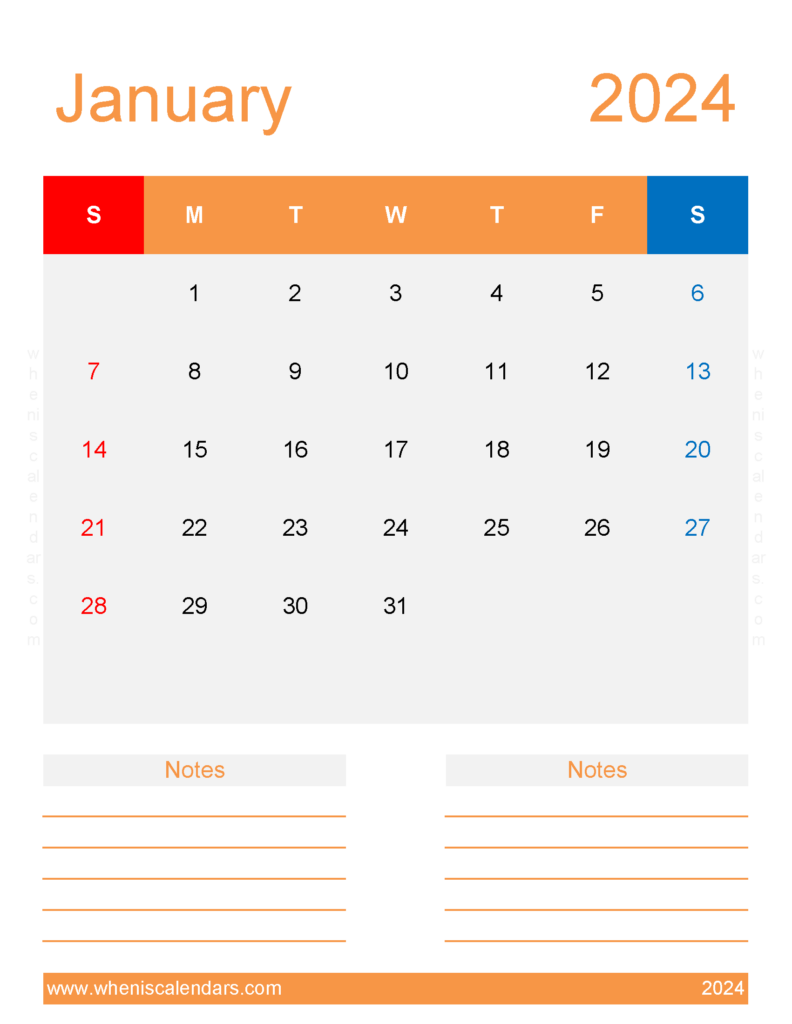 Download Template Calendar January 2024 Letter Vertical J4276