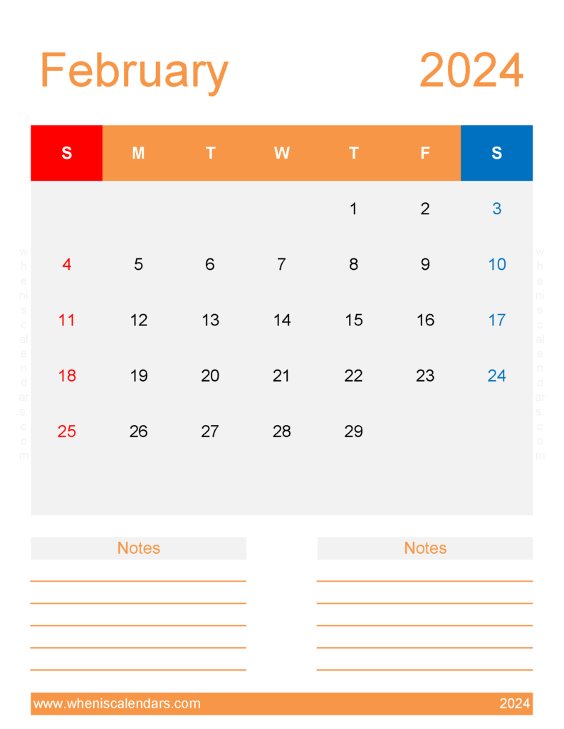Download Template Calendar February 2024 Letter Vertical 24276