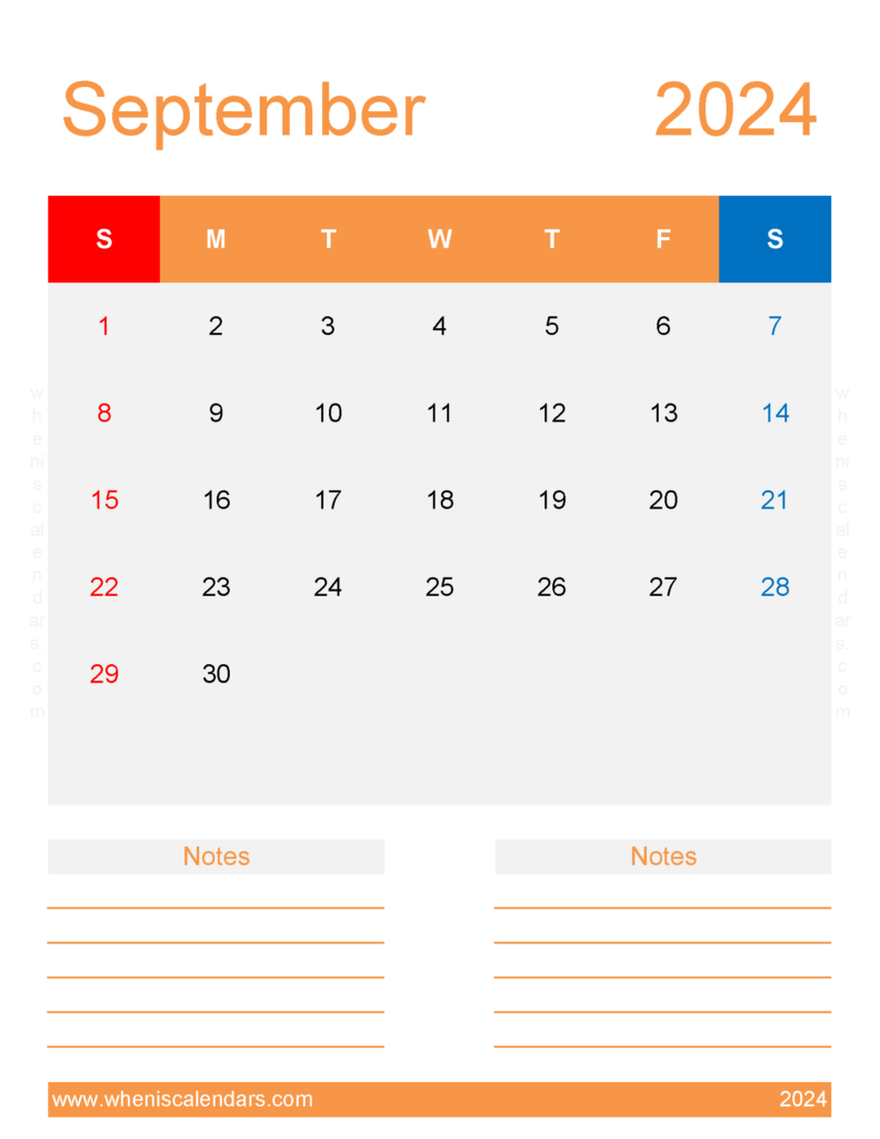 Download Template Calendar September 2024 Letter Vertical 94276