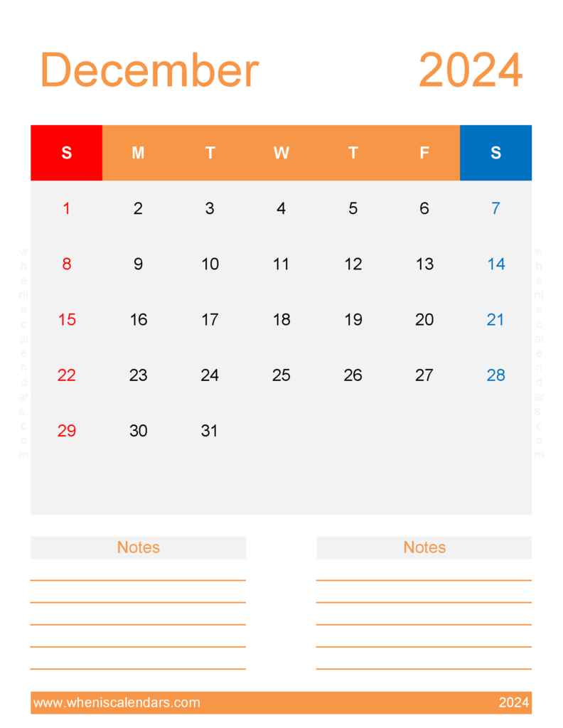 Download Template Calendar December 2024 Letter Vertical 124276