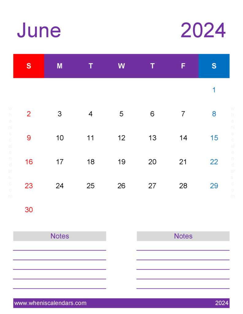 Download PrintableJune 2024 Calendar Letter Vertical 64279