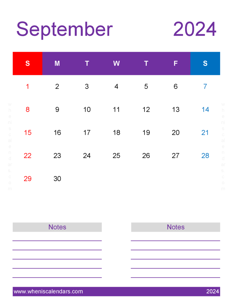 Download PrintableSeptember 2024 Calendar Letter Vertical 94279