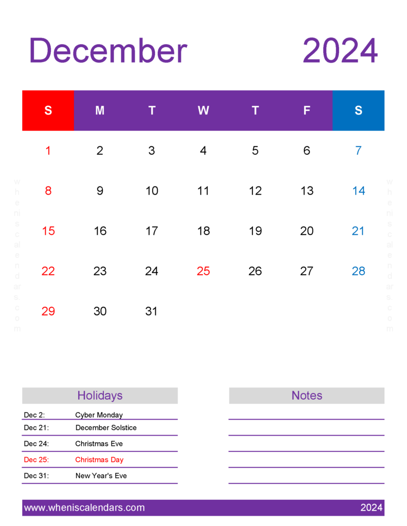 Download December 2024 Calendar editable Letter Vertical 124199
