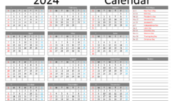Download printable 2024 Calendar A4 Horizontal (24Y001)