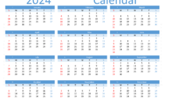 Download 2024 Calendar with week numbers printable A4 Horizontal (24Y092)
