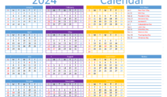 Download printable 2024 Calendar with week numbers A4 Horizontal (24Y005)