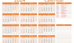 Download 2024 Calendar printable A4 Horizontal (24Y007)