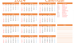 Download free printable 2024 Calendar A4 Horizontal (24Y008)