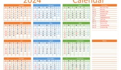 Download free printable Calendar 2024 with holidays A4 Horizontal (24Y009)