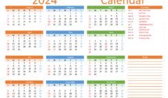 Download Calendar 2024 printable A4 Horizontal (24Y010)