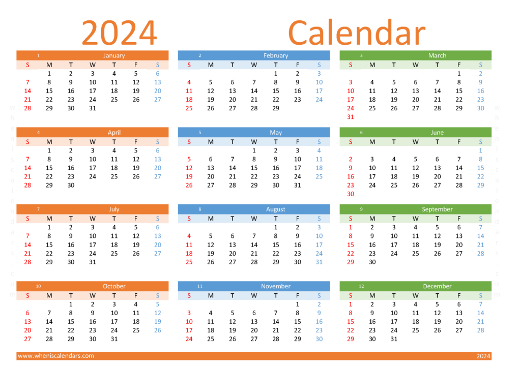 Download 2024 Calendar week numbers A4 Horizontal (24Y098)
