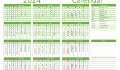 Download free printable Calendar 2024 A4 Horizontal (24Y011)