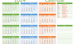 Download free Calendar printable A4 Horizontal (24Y013)