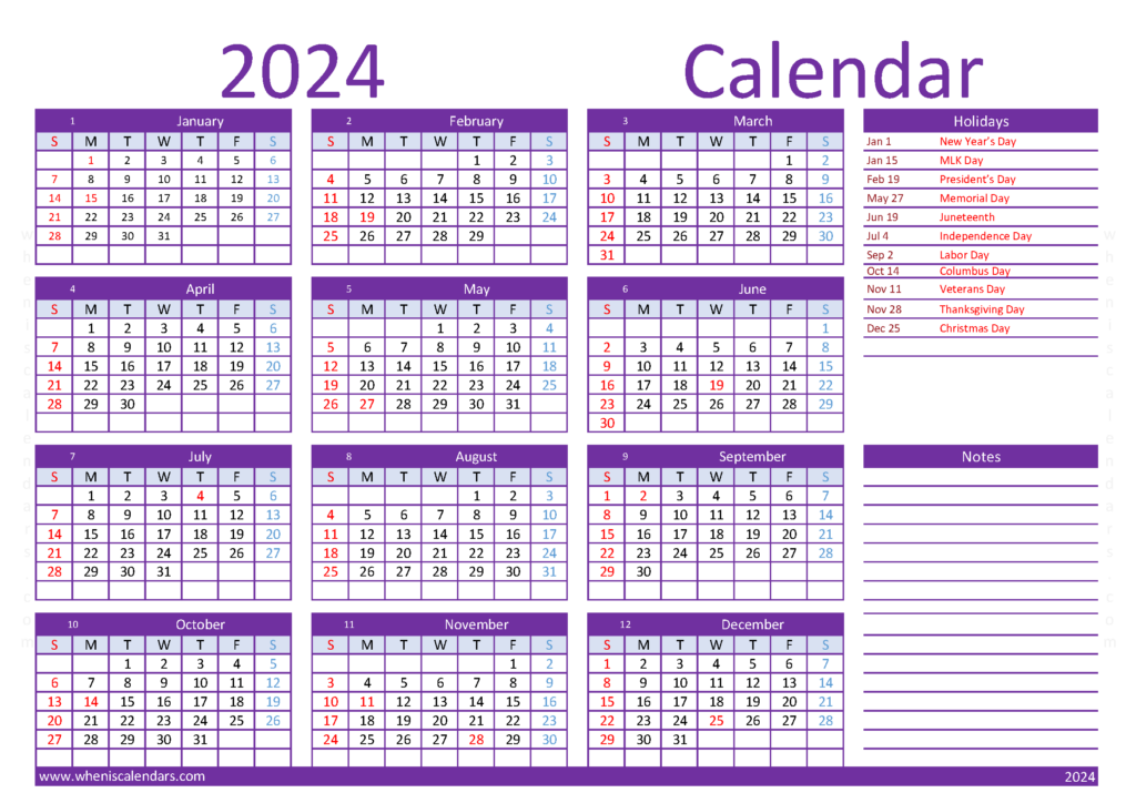 Download print a Calendar com 2024 A4 Horizontal (24Y015)