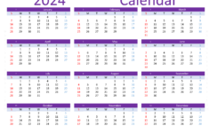 Download Calendar to print 2024 A4 Horizontal (24Y104)
