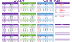Download free Calendar template 2024 A4 Horizontal (24Y017)