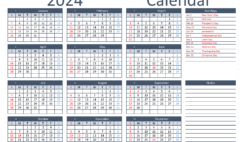 Download editable Calendar 2024 A4 Horizontal (24Y019)