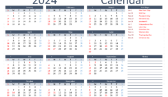 Download 2024 monthly Calendar printable A4 Horizontal (24Y020)