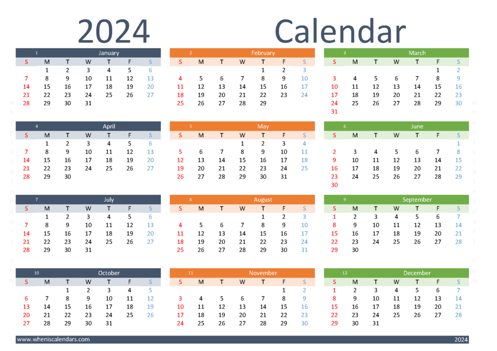 Download Calendar 2024 editable A4 Horizontal (24Y110)