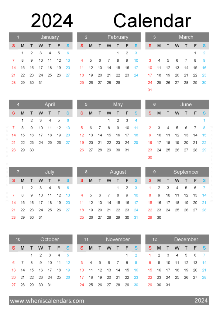 Download printfree Calendar 2024 A4 Vertical (24Y112)