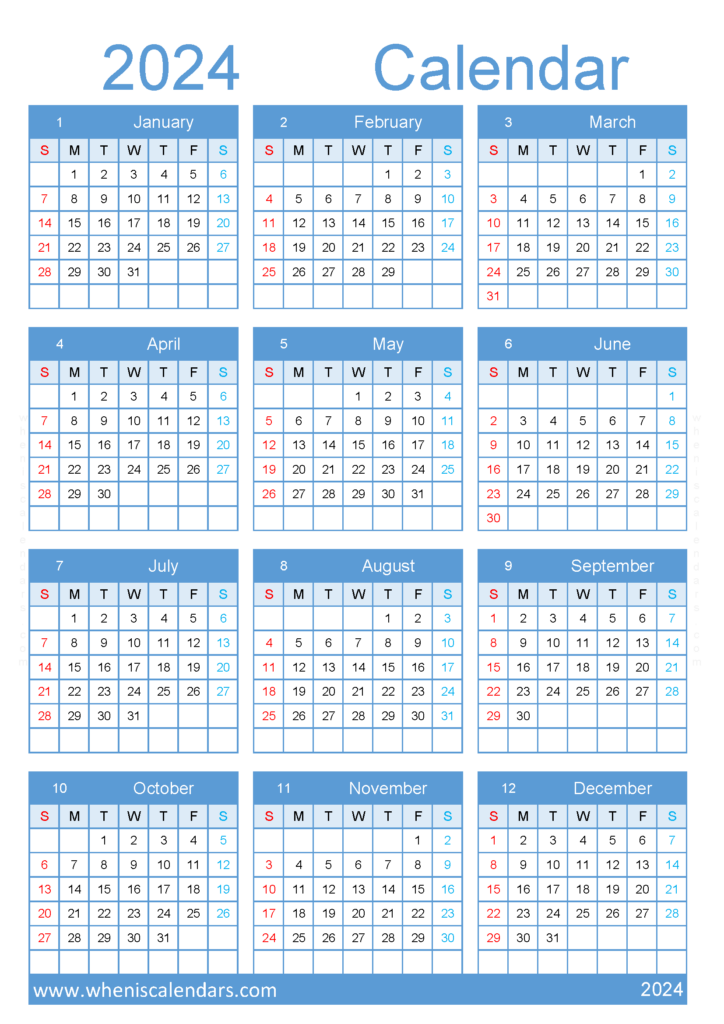 Download free download Calendar 2024 A4 Vertical (24Y113)