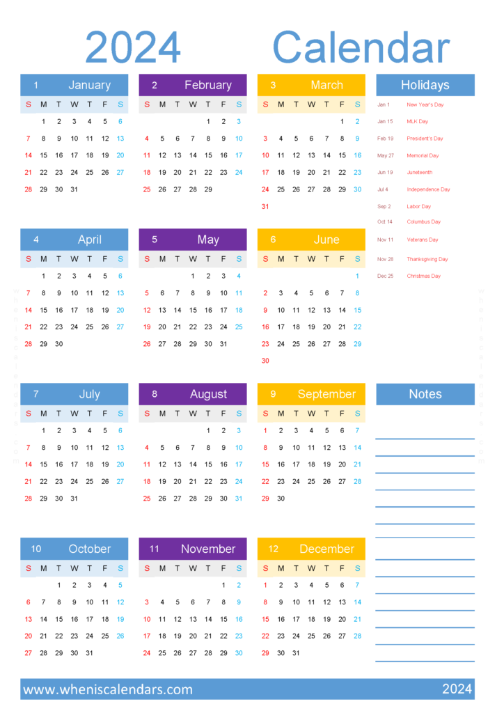Download free 2024 Calendar template A4 Vertical (24Y028)