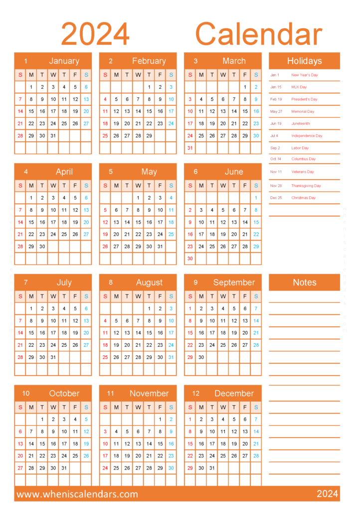 Download 2024 monthly Calendar template word A4 Vertical (24Y029)