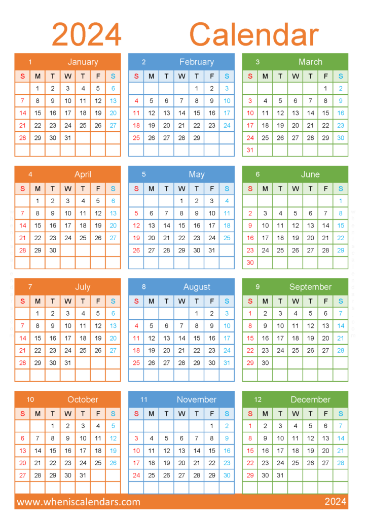 Download monthly Calendar printable 2024 A4 Vertical (24Y119)