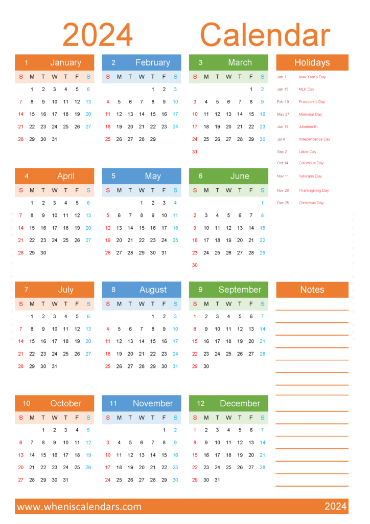Download printable 2024 monthly Calendar A4 Vertical (24Y032)