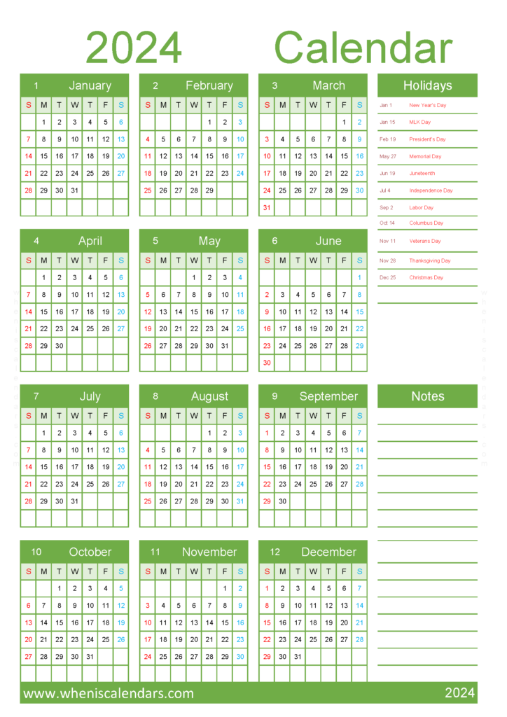 Download free 2024 printable Calendar A4 Vertical (24Y033)