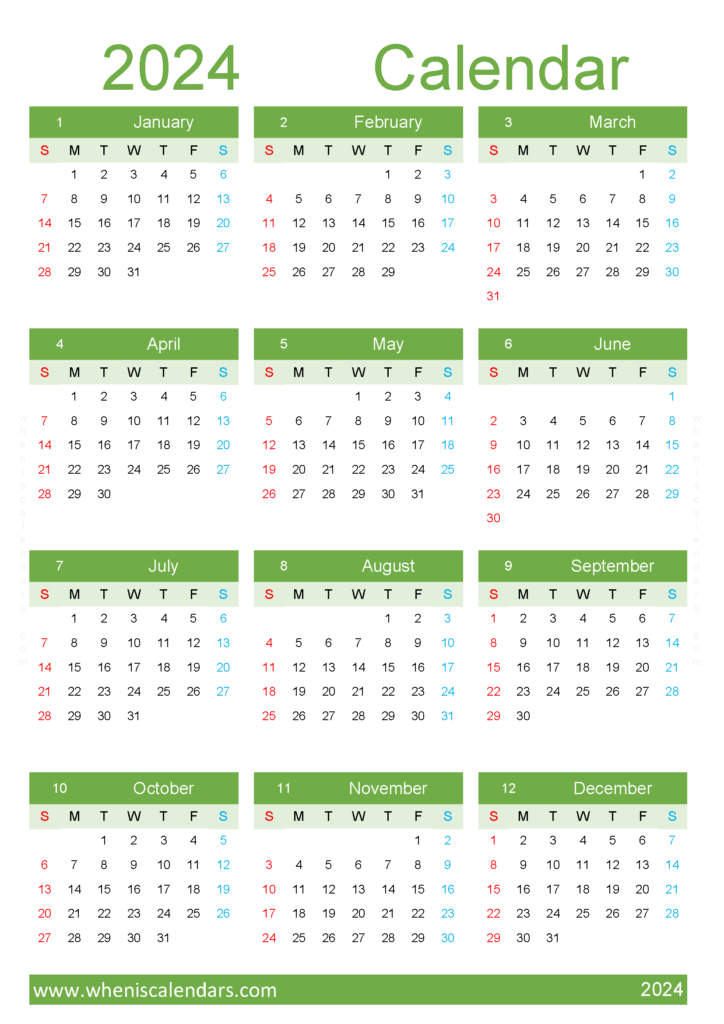 Download blank Calendar pages 2024 A4 Vertical (24Y122)