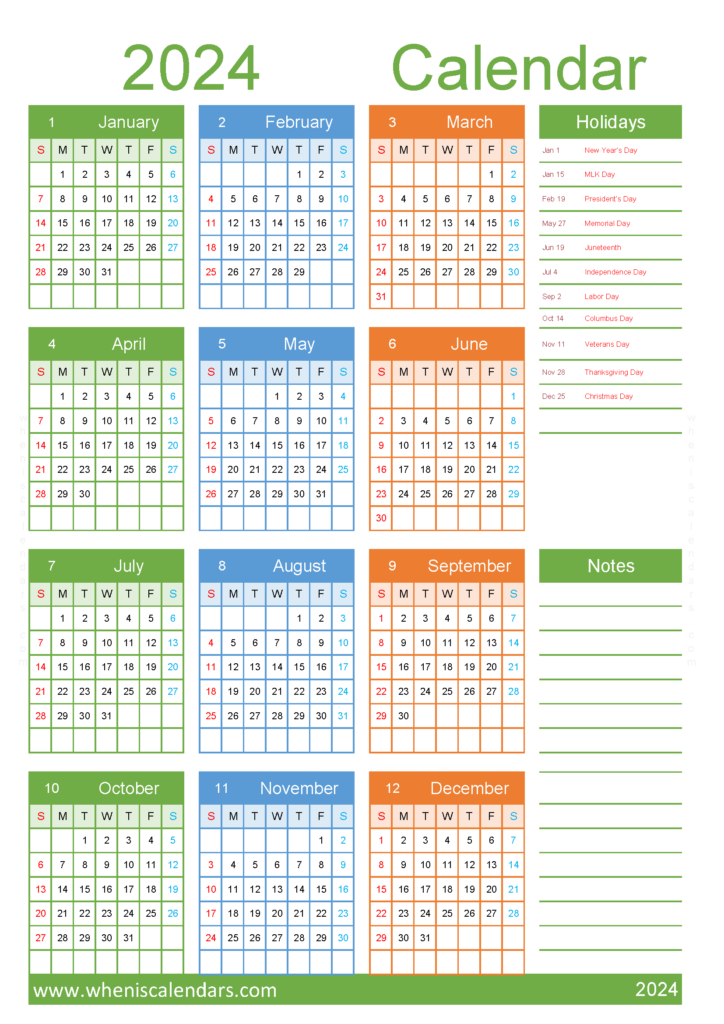 Download 2024 printable monthly Calendar A4 Vertical (24Y035)