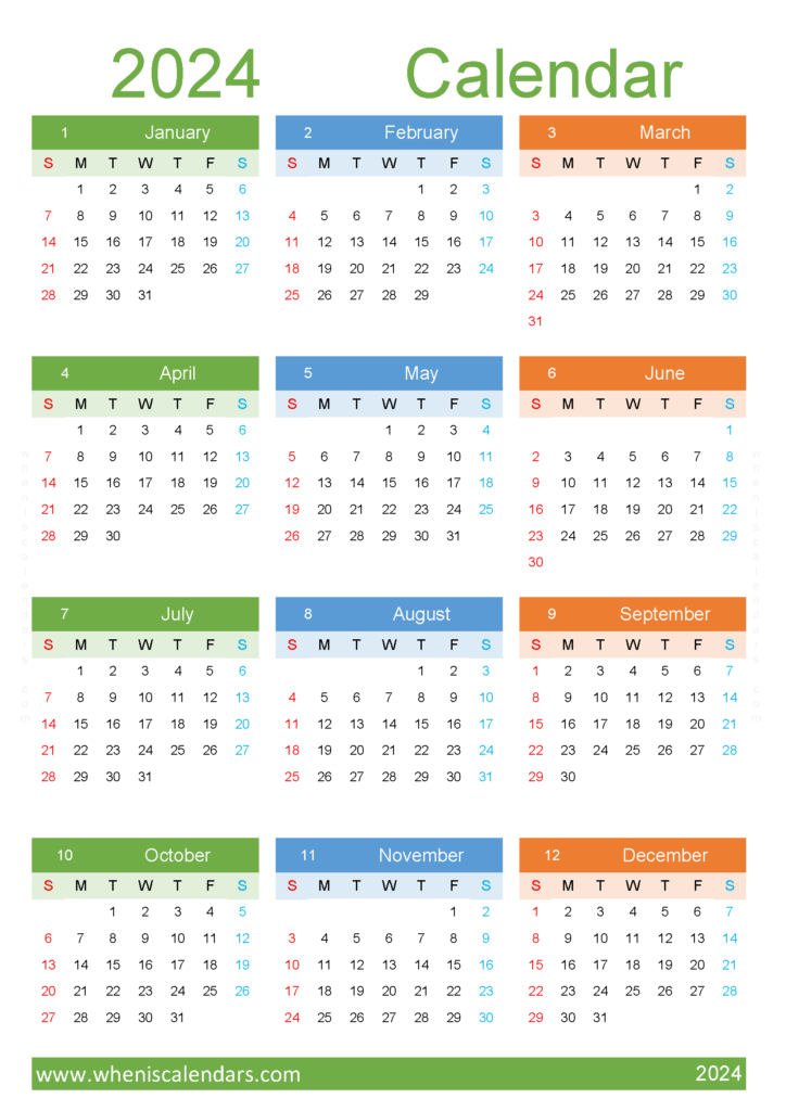 Download printable 2024 monthly Calendar with holidays A4 Vertical (24Y124)