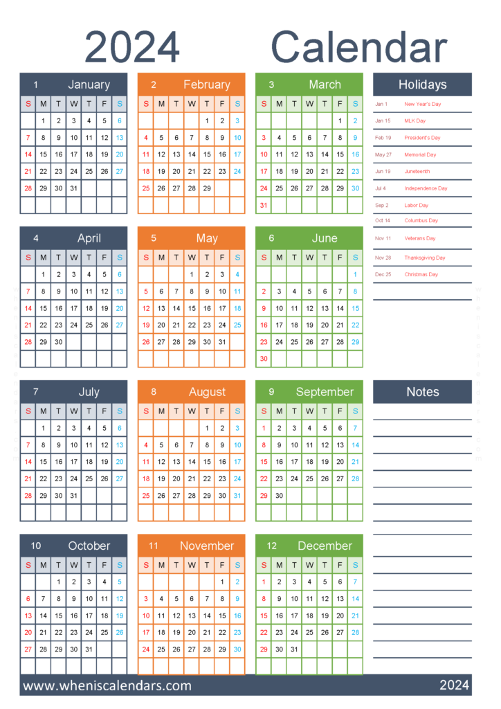 Download blank 2024 Calendar printable A4 Vertical (24Y043)