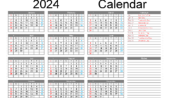 Download printable Calendar 2024 free A5 Horizontal (24Y045)