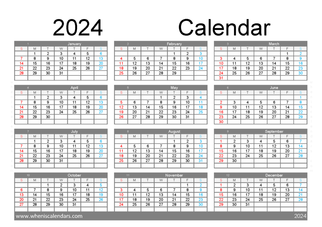Download printable year planner 2024 A5 Horizontal (24Y133)