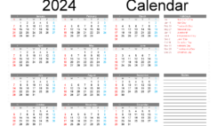 Download 2024 blank Calendar A5 Horizontal (24Y046)