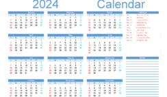 Download 2024 Calendar printable free A5 Horizontal (24Y048)