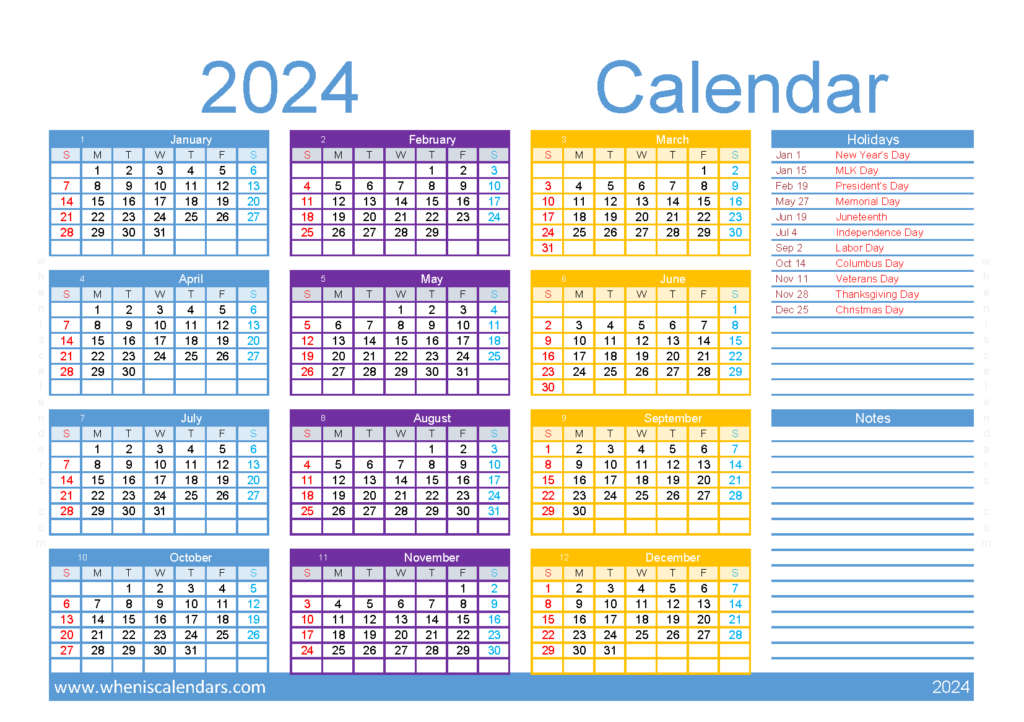 Download free printable 2024 monthly Calendar A5 Horizontal (24Y049)