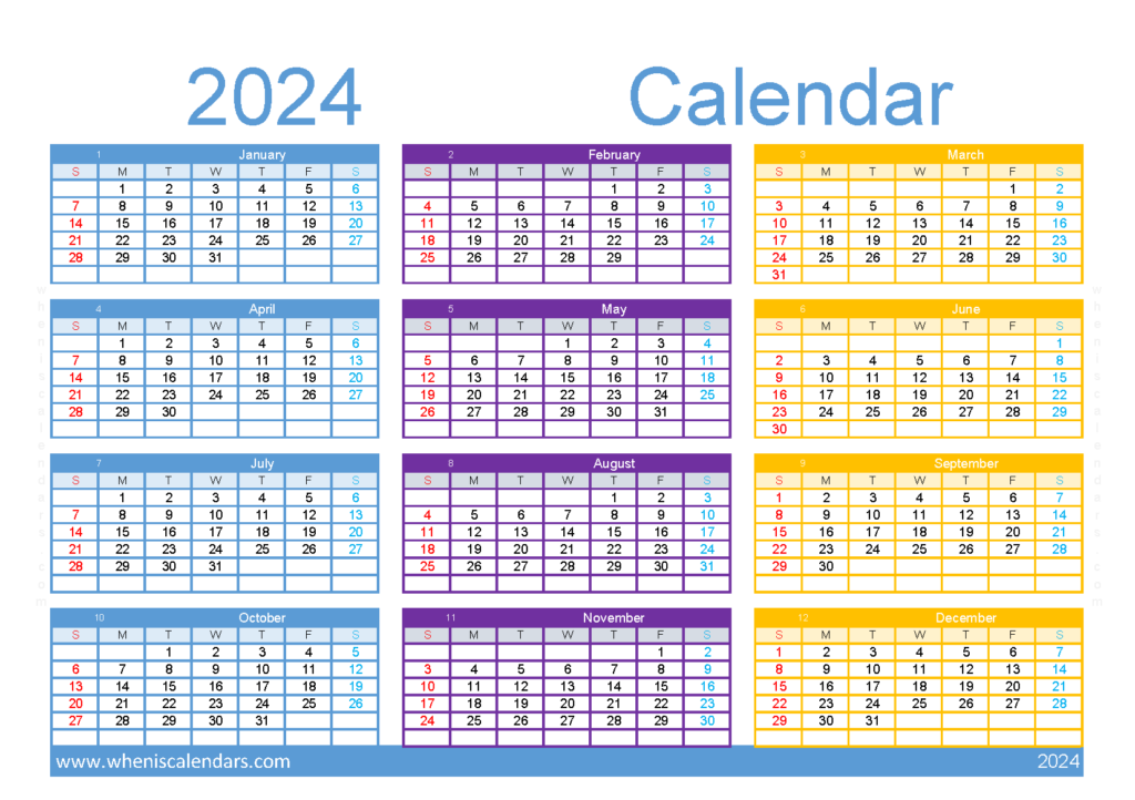 Download free Calendar printable 2024 A5 Horizontal (24Y137)