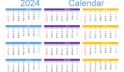 Download year at a glance Calendar 2024 free printable A5 Horizontal (24Y138)