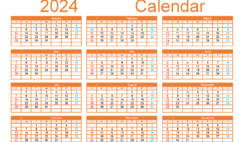 Download free blank Calendar template 2024 A5 Horizontal (24Y139)