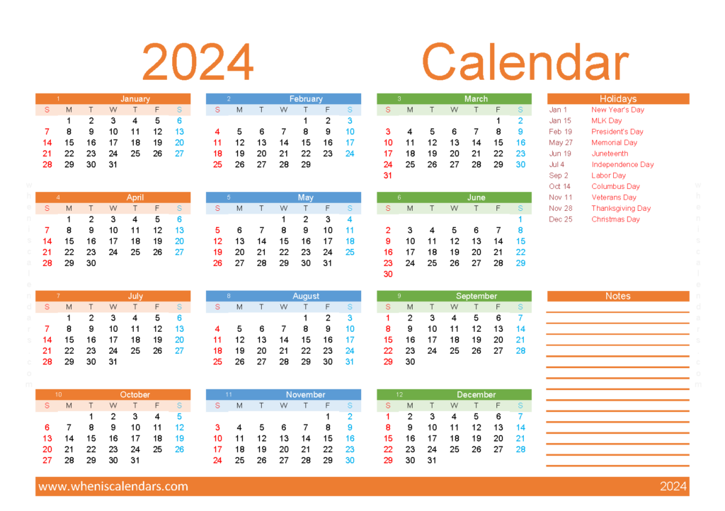 Download 2024 editable Calendar A5 Horizontal (24Y054)
