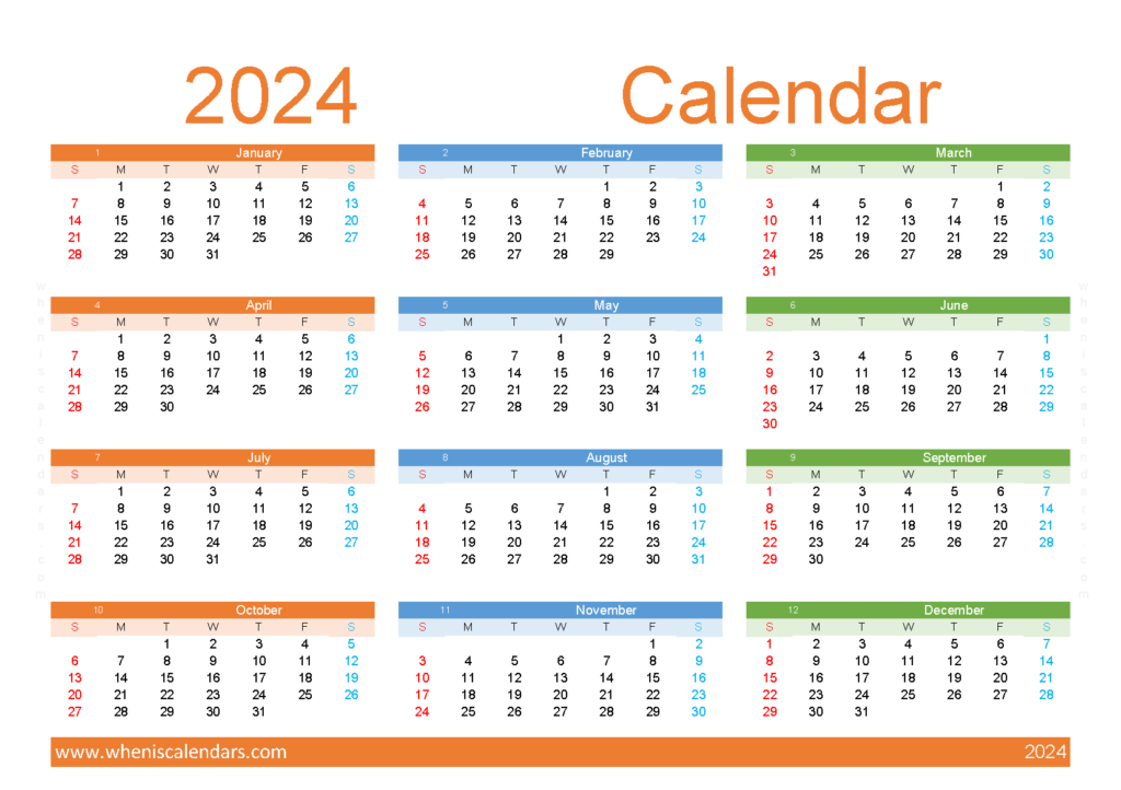 Download 2024 monthly Calendar pdf A5 Horizontal (24Y142)