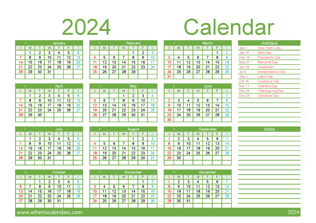 Download fillable Calendar 2024 A5 Horizontal (24Y055)
