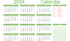 Download Calendar 2024 free printable A5 Horizontal (24Y056)