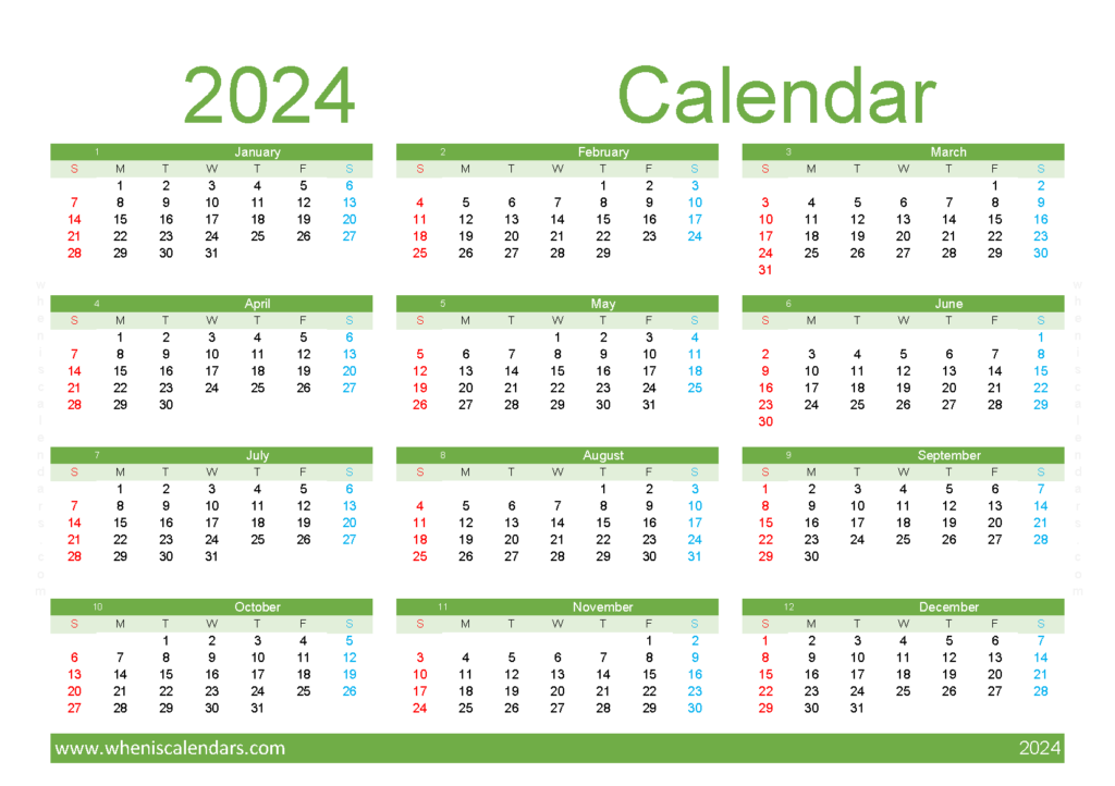Download print a Calendar com 2024 with holidays A5 Horizontal (24Y144)