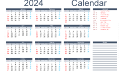 Download 2024 blank Calendar printable A5 Horizontal (24Y060)