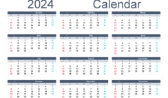Download free printable monthly Calendar 2024 with holidays A5 Horizontal (24Y148)