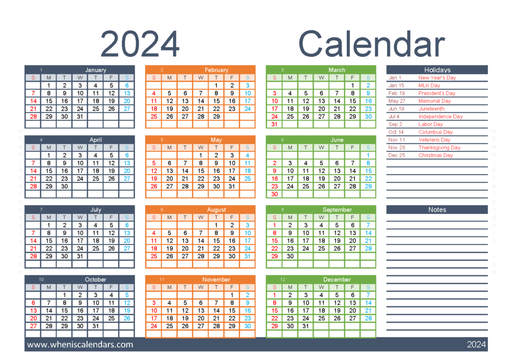 Download free monthly Calendar template 2024 A5 Horizontal (24Y061)